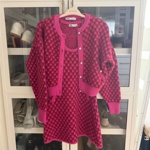 Zara Fuchsia Sleeveless Knit Mini Dress Sweater Set
